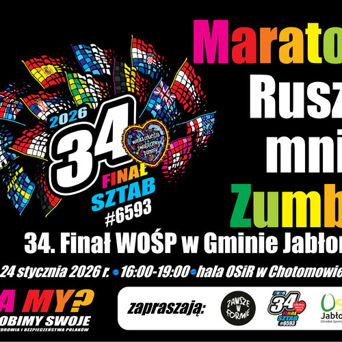 Obraz główny wydarzenia o tytule Maraton Rusza mnie Zumba- 34. Finał WOŚP w Gminie Jabłonna 