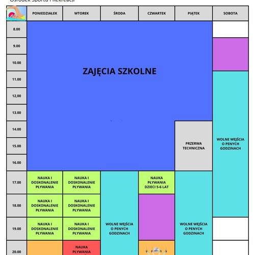 Obraz główny zajęć o tytule GRAFIK ZAJĘĆ NA PŁYWALNI OSiR 