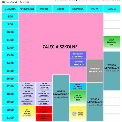 Obraz główny zajęć o tytule GRAFIK ZAJĘĆ NA PŁYWALNI OSiR 