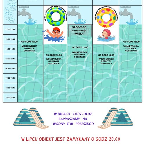 Obraz główny zajęć o tytule GRAFIK ZAJĘĆ NA PŁYWALNI OSiR- LIPIEC 